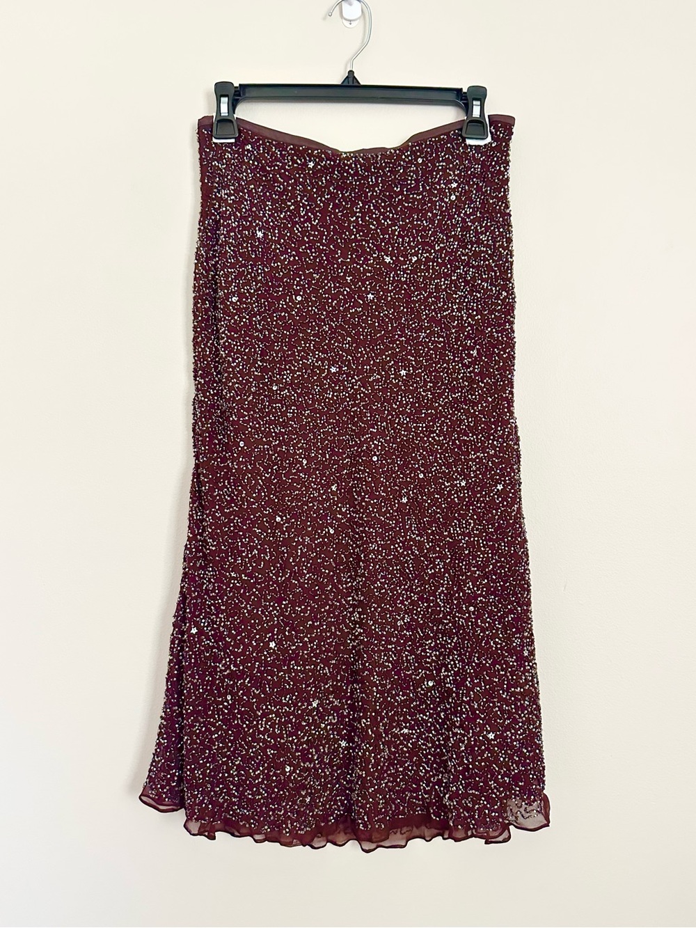 90s Y2K Aftershock Silk Beaded Sequin Mermaid Midi Skirt Brown Medium Whimsigoth